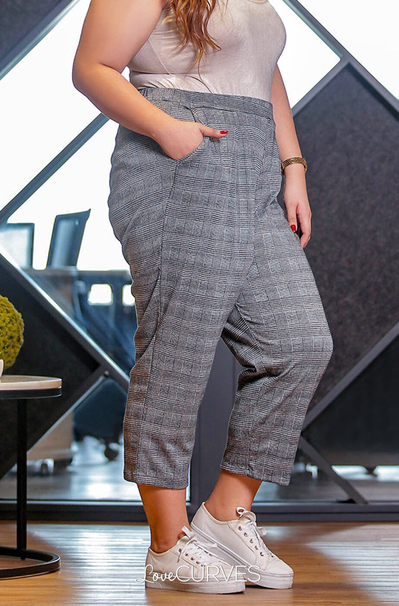 Pintucked Cropped Trousers - Gray Glen Plaids