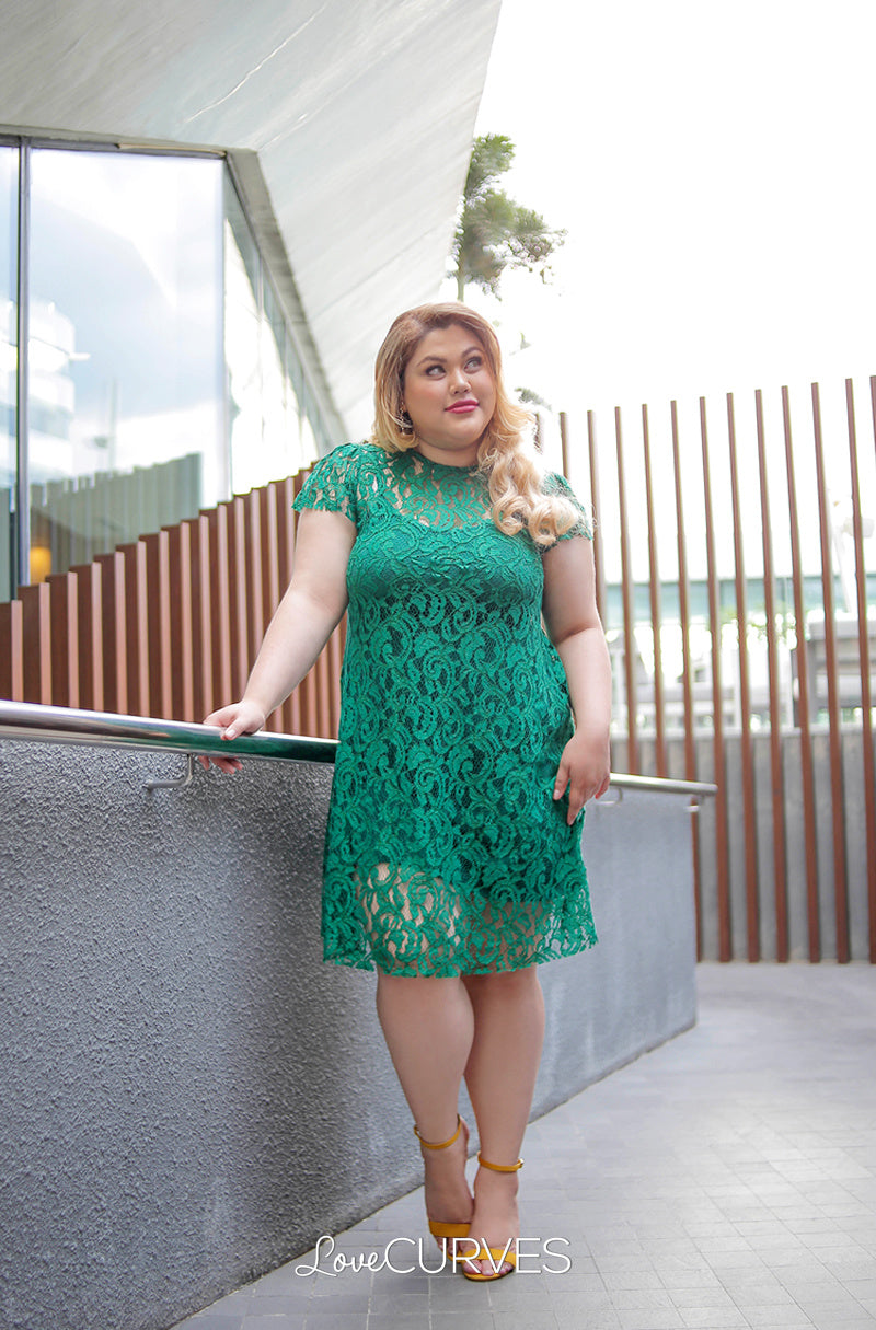 Short Lace Dress with Inner Chemise - Emerald