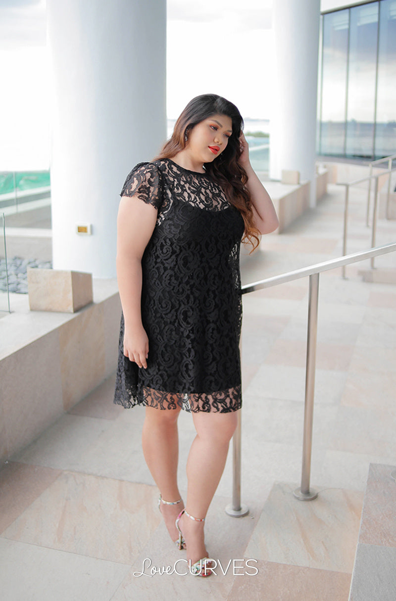 Short Lace Dress with Inner Chemise Black1