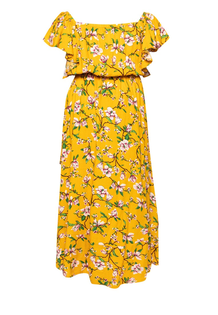 Square Neck Mullet Dress - Floral Mustard