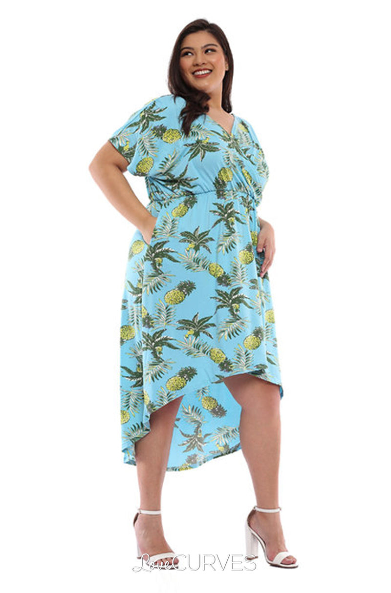Wrap Mullet Dress with Pockets - Blue Pineapple Wrap Mullet Dress with Pockets - Blue Pineapple