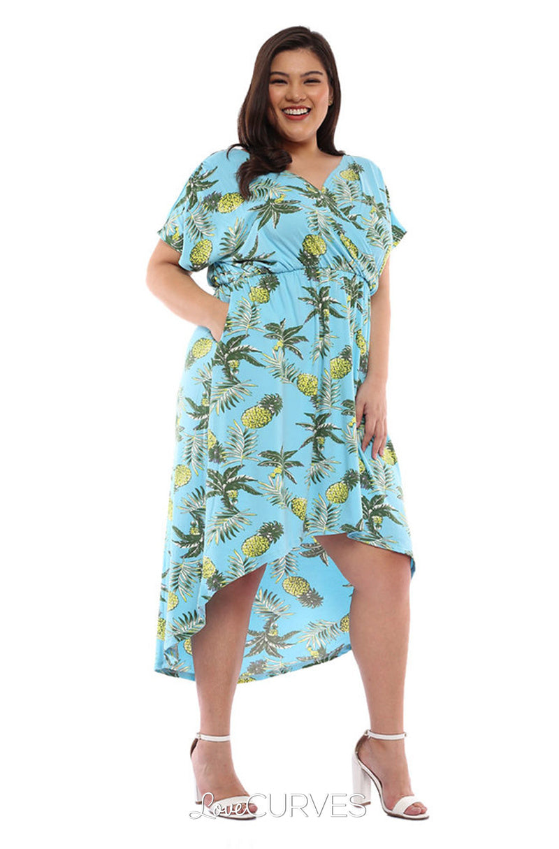Wrap Mullet Dress with Pockets - Blue Pineapple