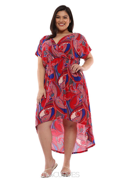 Wrap Mullet Dress with Pockets - Red Paisleys