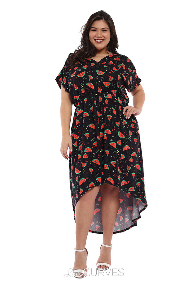 Wrap Mullet Dress with Pockets - Watermelons
