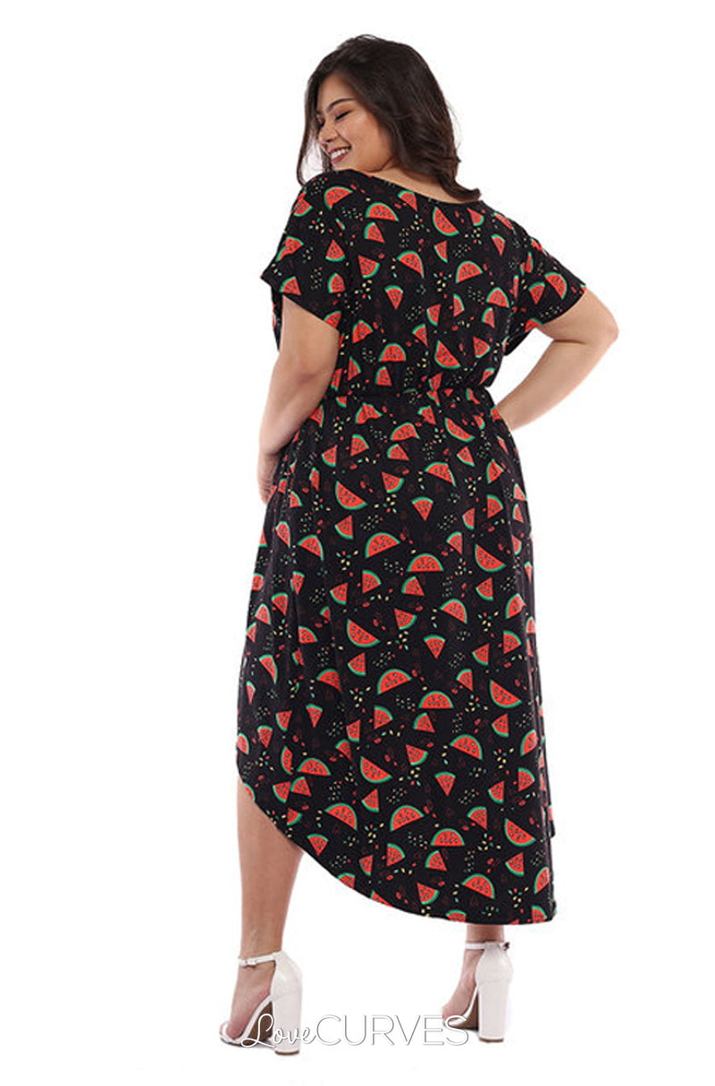 Wrap Mullet Dress with Pockets - Watermelons