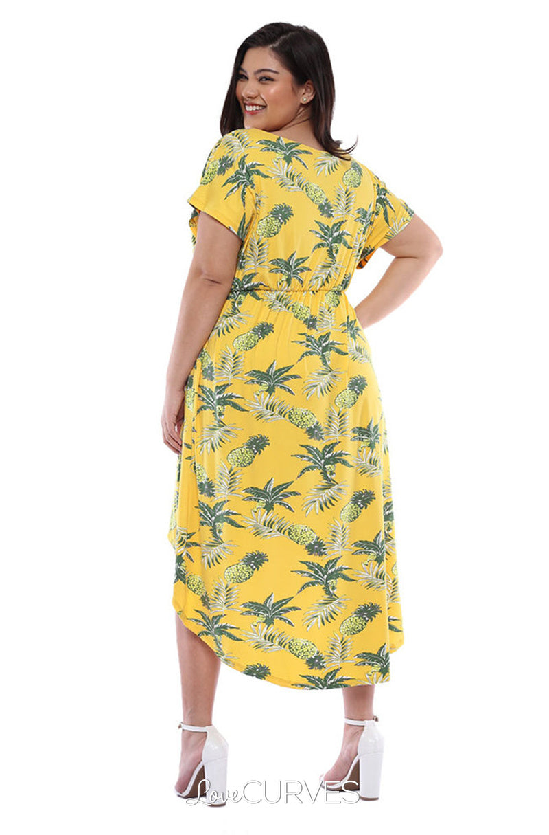 Wrap Mullet Dress with Pockets - Yellow Pineapple